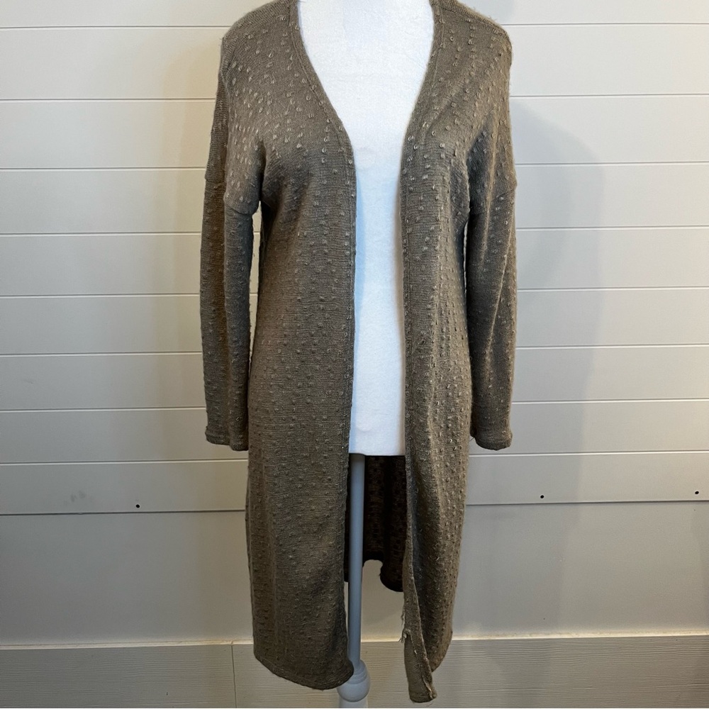 Women’s Open-Front Cardigan Taupe Popcorn Style Neutral Minimalist S